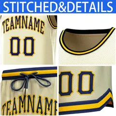 Cream Navy-Yellow Classic Sets Basketball Jersey 6