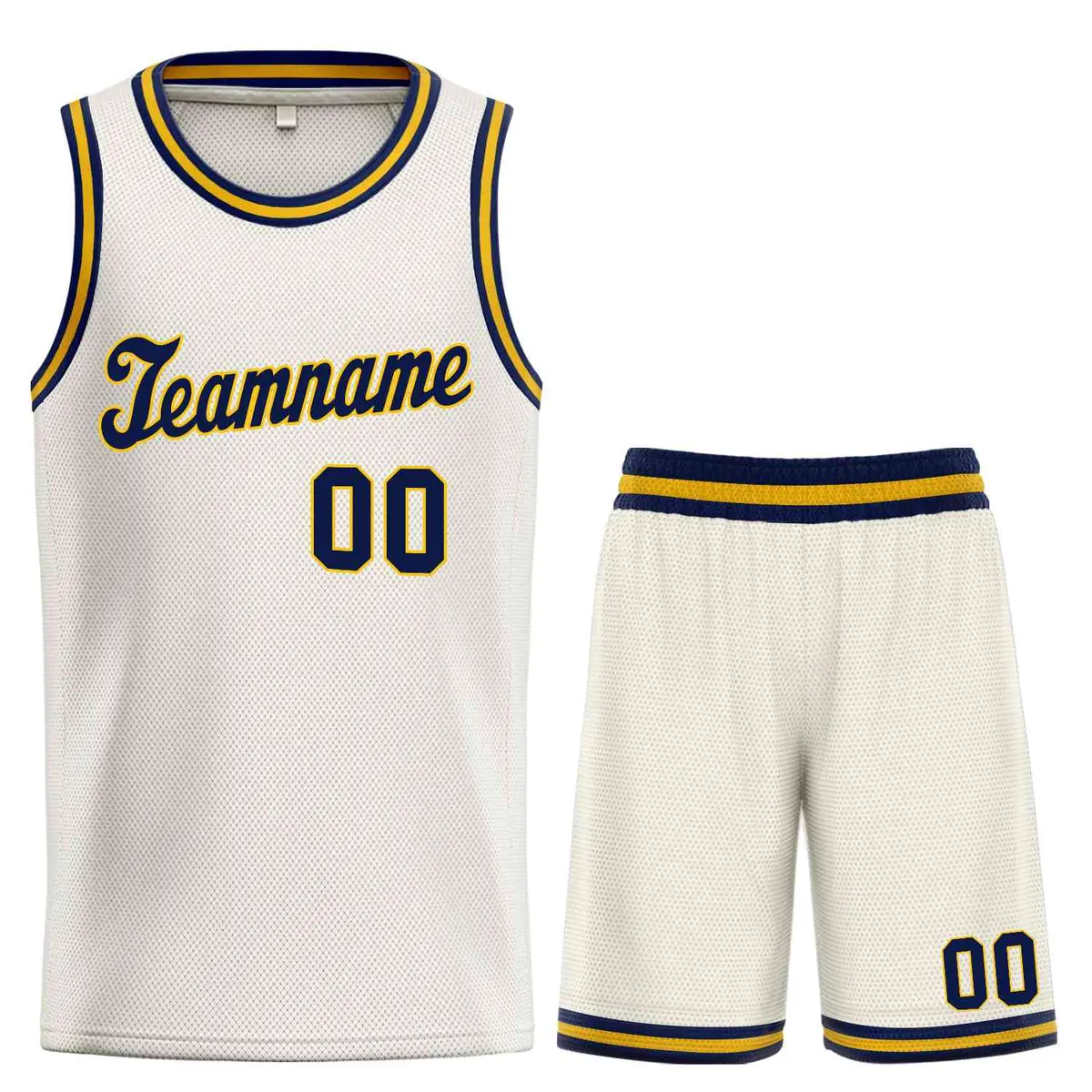 Cream Navy-Yellow Classic Sets Basketball Uniform Jersey