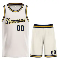 Cream Navy-Yellow Classic Sets Basketball Uniform Jersey 1