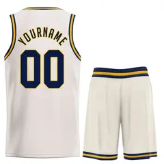 Cream Navy-Yellow Classic Sets Basketball Uniform Jersey 2