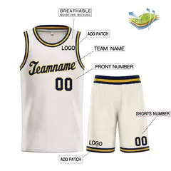 Cream Navy-Yellow Classic Sets Basketball Uniform Jersey 3