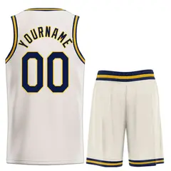 Cream Navy-Yellow Heal Classic Sets Basketball Jersey 2
