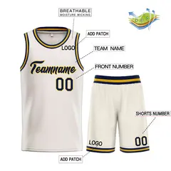 Cream Navy-Yellow Heal Classic Sets Basketball Jersey 3