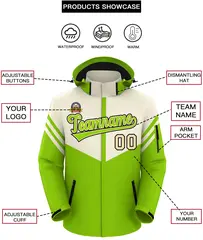 Cream Neon Green Color Block Hooded Waterproof Jacket 2