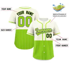 Cream Neon Green Half Stripe Authentic Baseball Jersey 2
