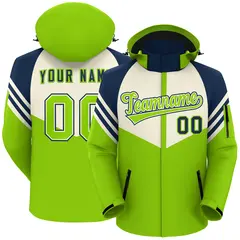 Cream Neon Green-Navy Color Block Hooded Waterproof Jacket 1