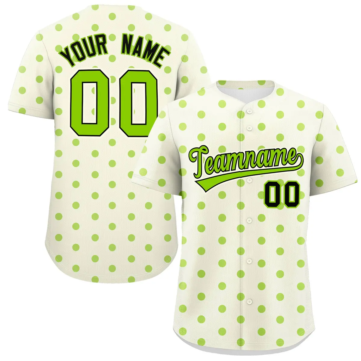 Cream Neon Green Polka Dot Graffiti Baseball Jersey