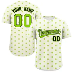Cream Neon Green Polka Dot Graffiti Baseball Jersey 1