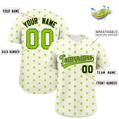 Cream Neon Green Polka Dot Graffiti Baseball Jersey 2