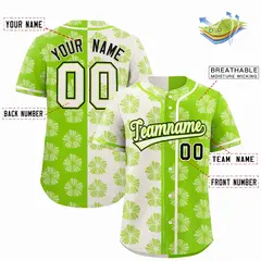 Cream Neon Green Split Flower Graffiti Baseball Jersey 2