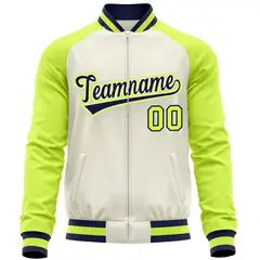 Cream Neon Green Varsity Full-Zip Raglan Letterman Baseball Jacket 5
