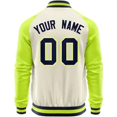 Cream Neon Green Varsity Full-Zip Raglan Letterman Baseball Jacket 6