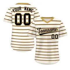 Cream Old Gold-Black Horizontal Stripe Pullover Baseball Jersey 1