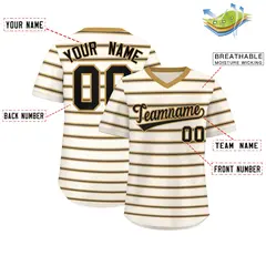 Cream Old Gold-Black Horizontal Stripe Pullover Baseball Jersey 2