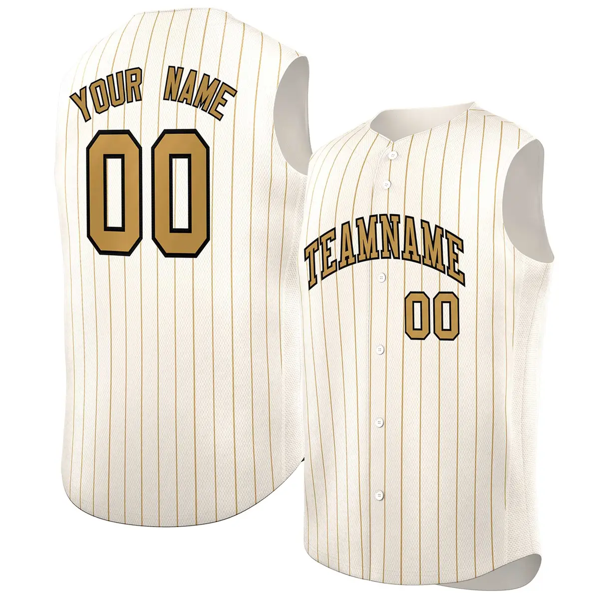 Cream Old Gold-Black Sleeveless Striped Baseball Jersey