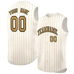 Cream Old Gold-Black Sleeveless Striped Baseball Jersey 1