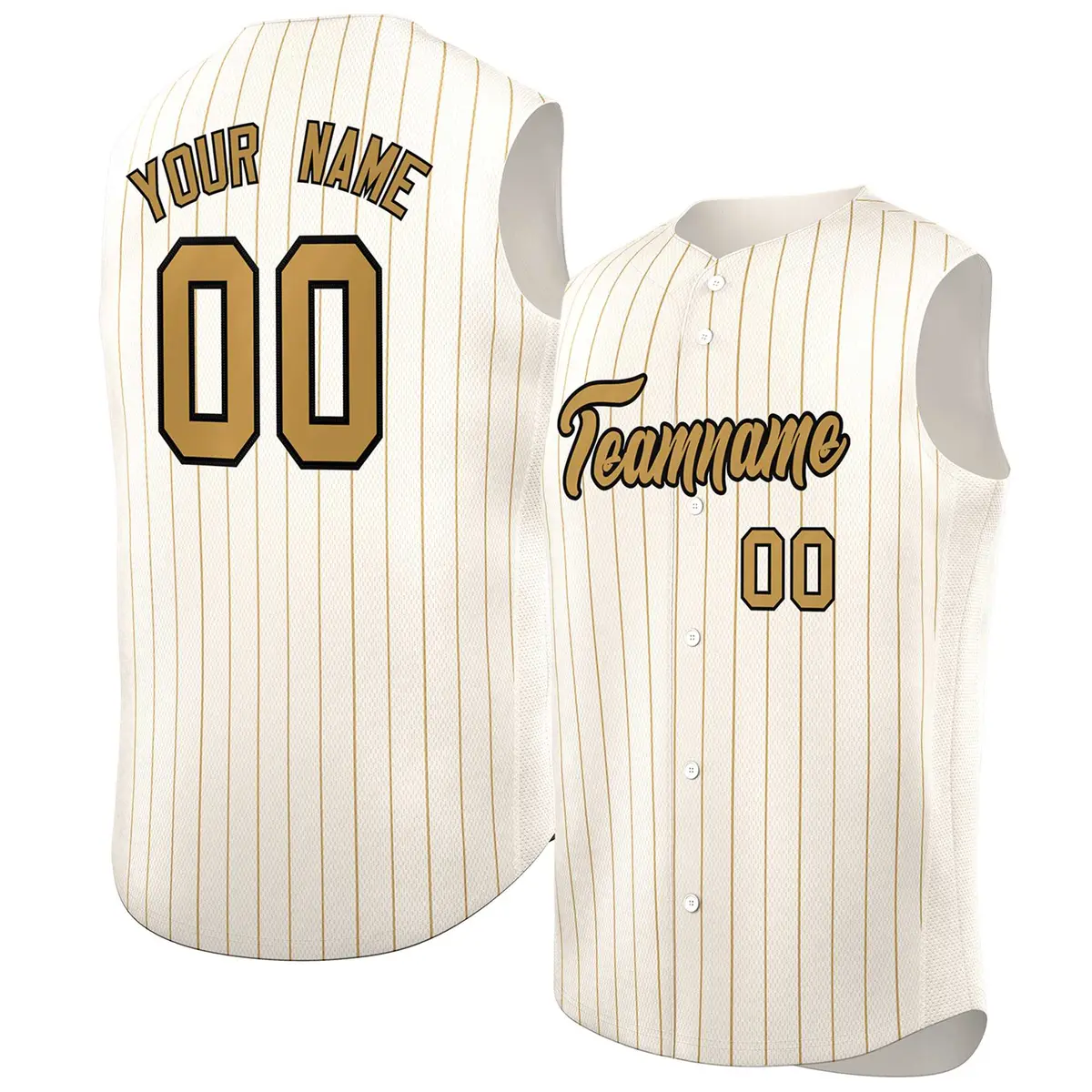 Cream Old Gold-Black Sleeveless Striped Baseball Jersey