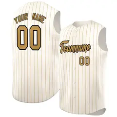 Cream Old Gold-Black Sleeveless Striped Baseball Jersey 1