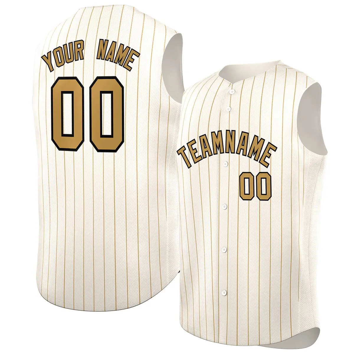 Cream Old Gold-Black Sleeveless Striped Baseball Jersey