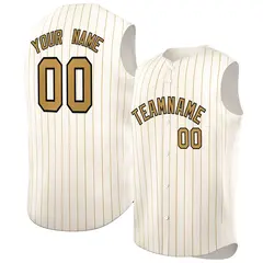 Cream Old Gold-Black Sleeveless Striped Baseball Jersey 1