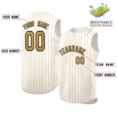 Cream Old Gold-Black Sleeveless Striped Baseball Jersey 2