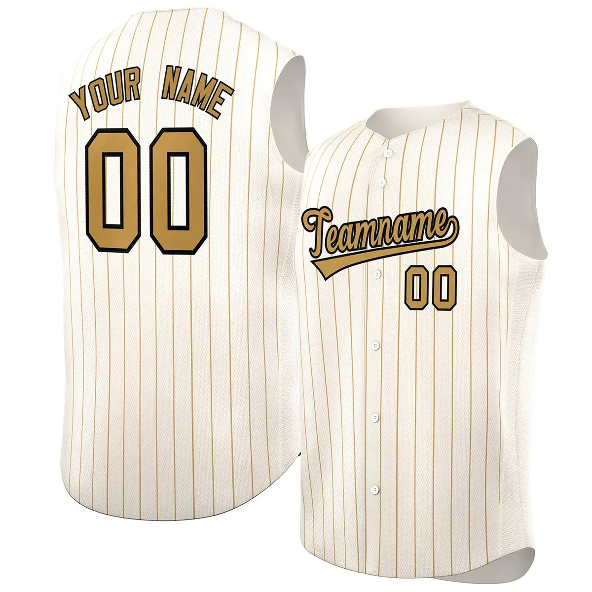 Cream Old Gold-Black Sleeveless Striped Baseball Jersey