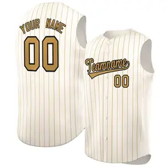 Cream Old Gold-Black Sleeveless Striped Baseball Jersey 1