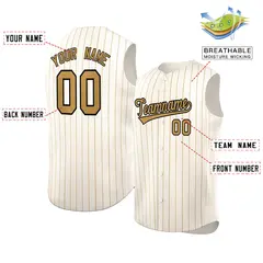 Cream Old Gold-Black Sleeveless Striped Baseball Jersey 2