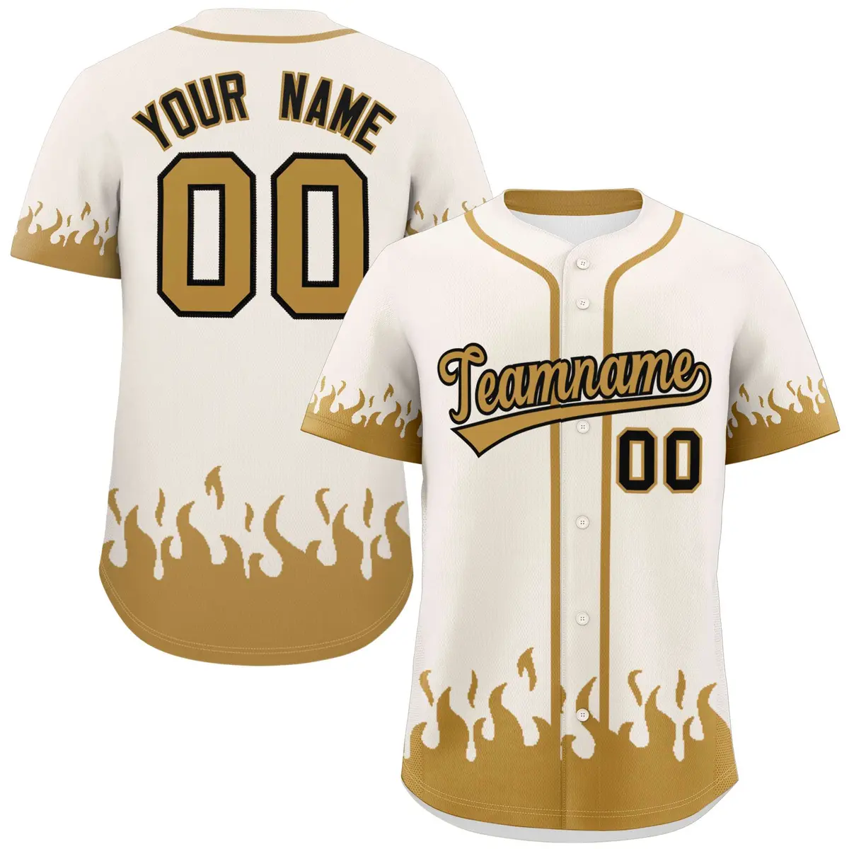 Cream Old Gold Flame Graffiti Authentic Baseball Jersey