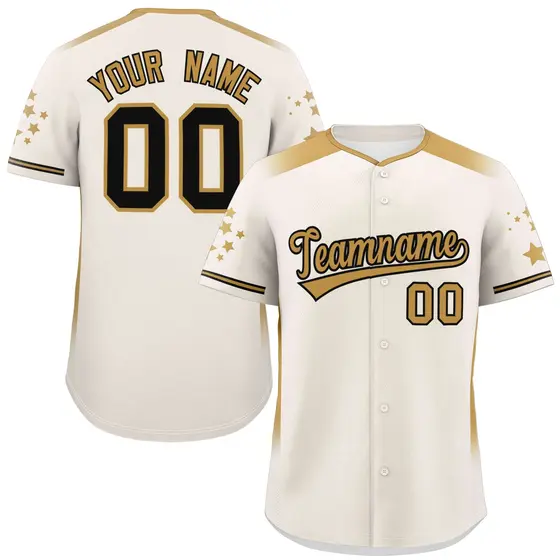 Cream Old Gold Gradient Side Star Pattern Baseball Jersey