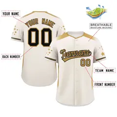 Cream Old Gold Gradient Side Star Pattern Baseball Jersey 2