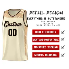 Cream Old Gold Graffiti Pattern Basketball Jersey 4