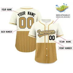 Cream Old Gold Half Stripe Authentic Baseball Jersey 2