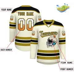 Cream Old Gold Ice Cream Helmet Pattern Hockey Jersey 2