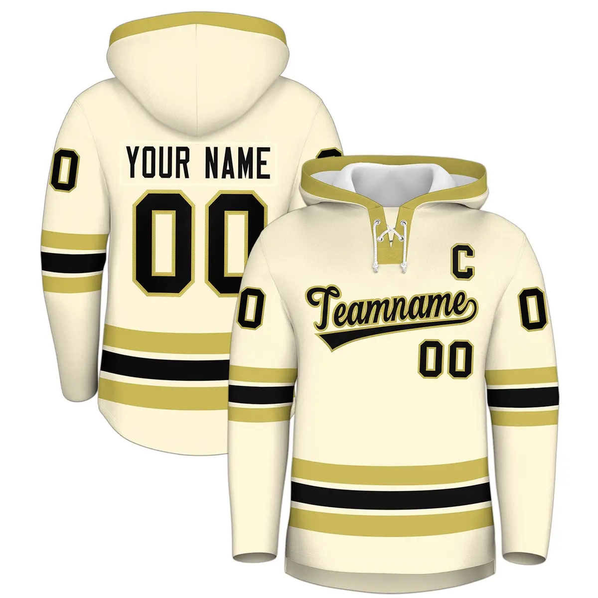 Cream Old Gold Lace-Up Neck Hockey Hoodie