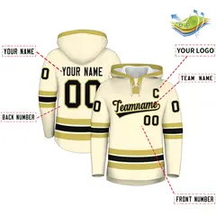 Cream Old Gold Lace-Up Neck Hockey Hoodie 2