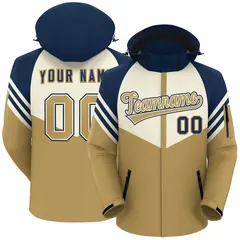 Cream Old Gold-Navy Color Block Hooded Waterproof Jacket