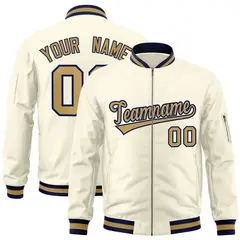 Cream Old Gold-Navy Varsity Letterman Bomber Jacket