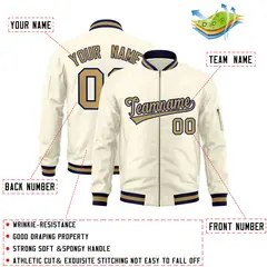 Cream Old Gold-Navy Varsity Letterman Bomber Jacket 2