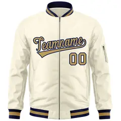 Cream Old Gold-Navy Varsity Letterman Bomber Jacket 3