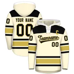 Cream Old Gold Raglan Lace-Up Neck Hockey Hoodie Jersey 1