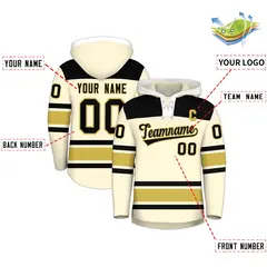 Cream Old Gold Raglan Lace-Up Neck Hockey Hoodie Jersey 2