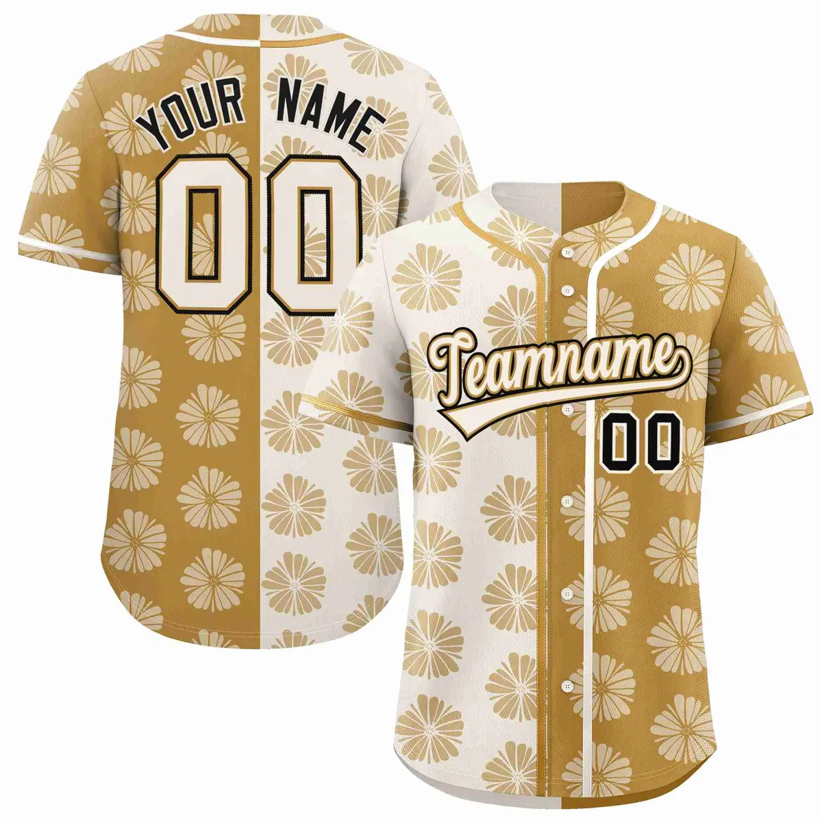 Cream Old Gold Split Flower Graffiti Baseball Jersey