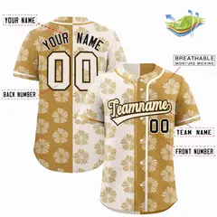 Cream Old Gold Split Flower Graffiti Baseball Jersey 2