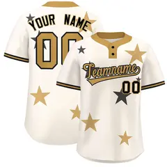 Cream Old Gold Star Graffiti Two-Button Baseball Jersey 1