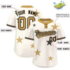 Cream Old Gold Star Graffiti Two-Button Baseball Jersey 2