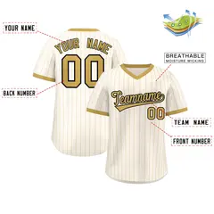Cream Old Gold Stripe Authentic Pullover Baseball Jersey 2