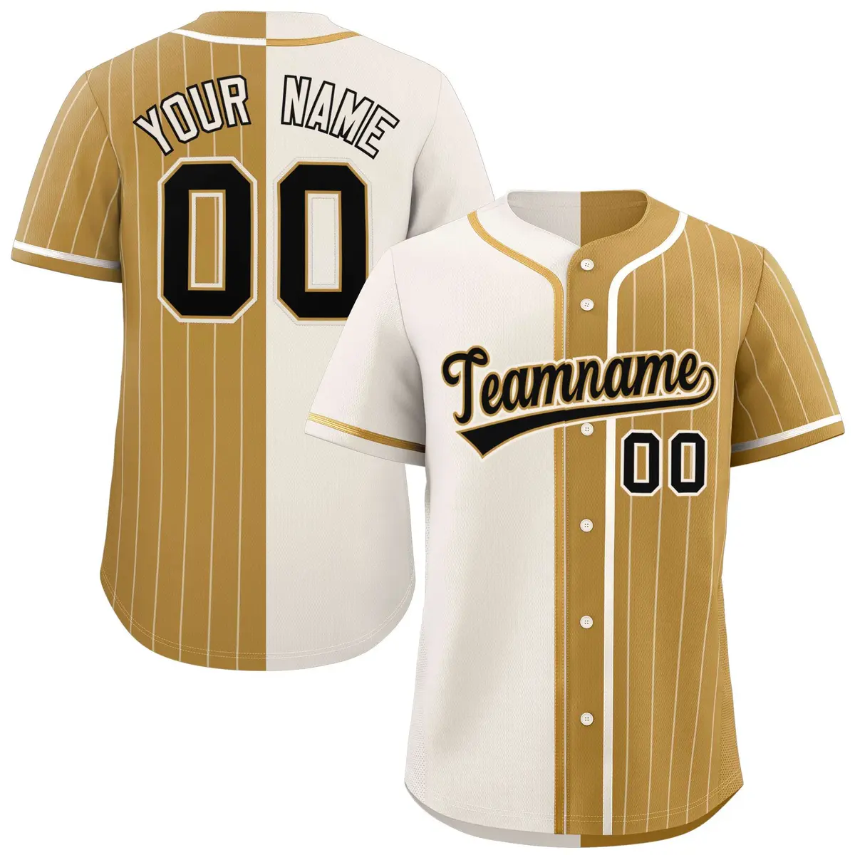 Cream Old Gold Stripe-Solid Combo Baseball Jersey