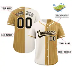 Cream Old Gold Stripe-Solid Combo Baseball Jersey 2