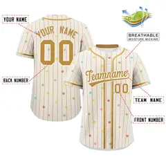 Cream Old Gold Stripe Star Pattern Authentic Baseball Jersey 2
